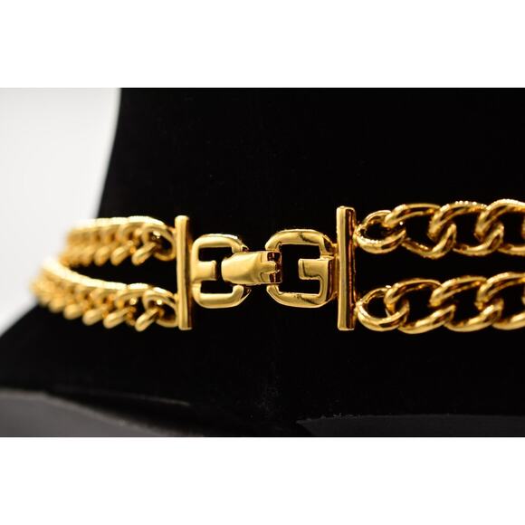 Givenchy Signed Cabochon Necklace Gold Double Chain Runway Vintage 1980s BinY - Picture 6 of 12